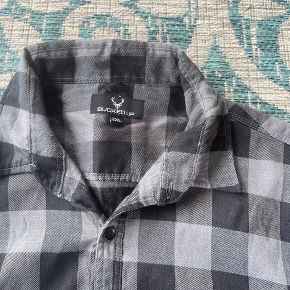 Bucked Up Men's Black & Gray Plaid Flannel Long‎ Sleeve Shirt - Size 2XL - Picture 4 of 8